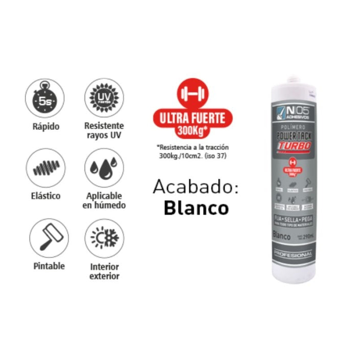 Adhesivo Polimero Power Tack TURBO Blanco 300kg 290ml 26903 N05