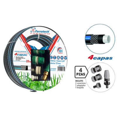 Manguera De Riego Kit 15MT 19mm+adaptador+2reparadores+boquilla 25095 FERROTECH
