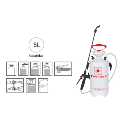 Pulverizador De Mano A Presión 5LT Con Lanza 25159 FERROTECH