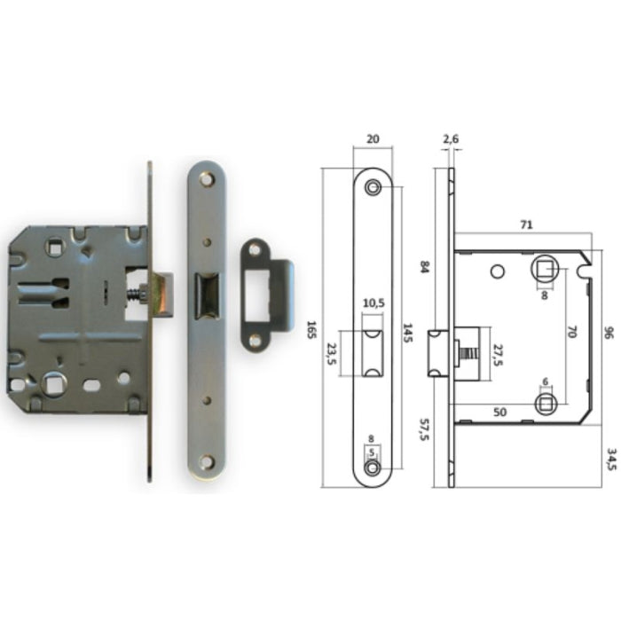 Picaporte Unificado De Canto Redondo Descentrado 70mm INOX 23713 N05