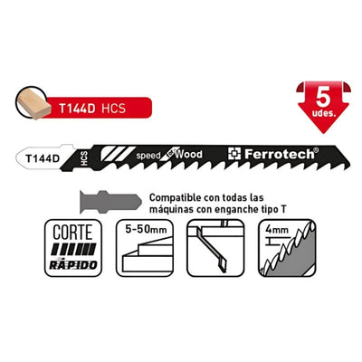 Hoja De Calar Madera T144D 100mm 6TPI (5 Ud) 27658 FERROTECH N05