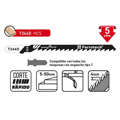 Hoja De Calar Madera T244D 100mm 6TPI (5 Ud) 27653 FERROTECH N05