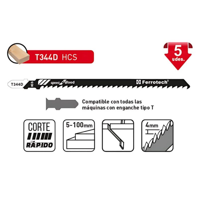 Hoja De Calar Madera T344C 150mm 6TPI (5 Ud) 27652 FERROTECH N05