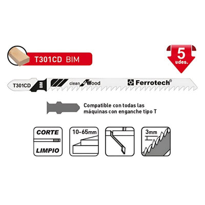 Hoja De Calar Madera T301CDF 115mm 8TPI (5 Ud) 27659 FERROTECH N05
