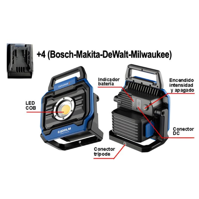 Foco De Trabajo + Adaptador De Baterias 6000Lm 220V EXPLORER 43566