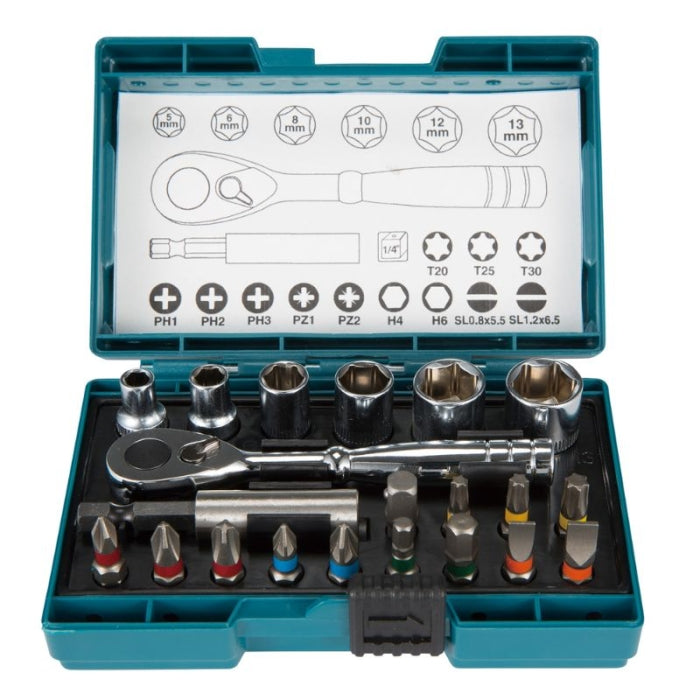Estuche puntas y carraca metalica 21pz B-54081 MAKITA