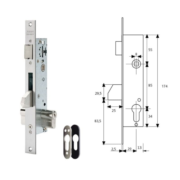 CERRADURA 2210/20/3NI TESA RESBALON+BASCULANTE