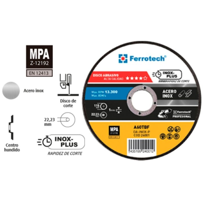 Disco Corte Inox Plus 115x1 24001 FERROTECH