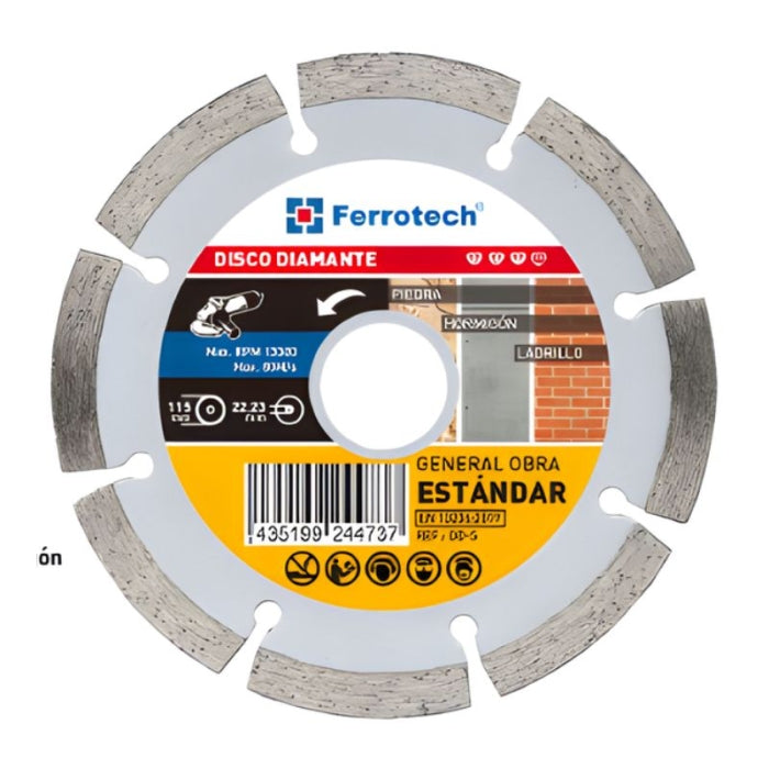 Disco diamante estndar gral. Obra 115x8x1.4/2.0x22.2mm. 24473 Ferrotech