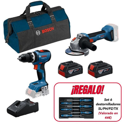 Combo Taladro GSB 18V-65 + Mini Amoladora GWS 18V-8 + 2 x 4AH BOSCH