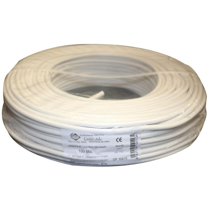 Cable Manguera 500V H05VV-F 2X1,5MM 100M BLANCO