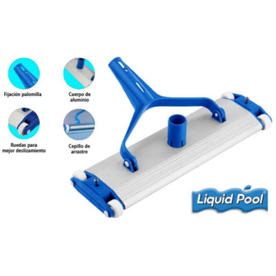 Limpiafondo 4 Ruedas cuerpo aluminio conector palomilla C/ Cerdas 34,5x13cm LQP-003/P FERROTECH