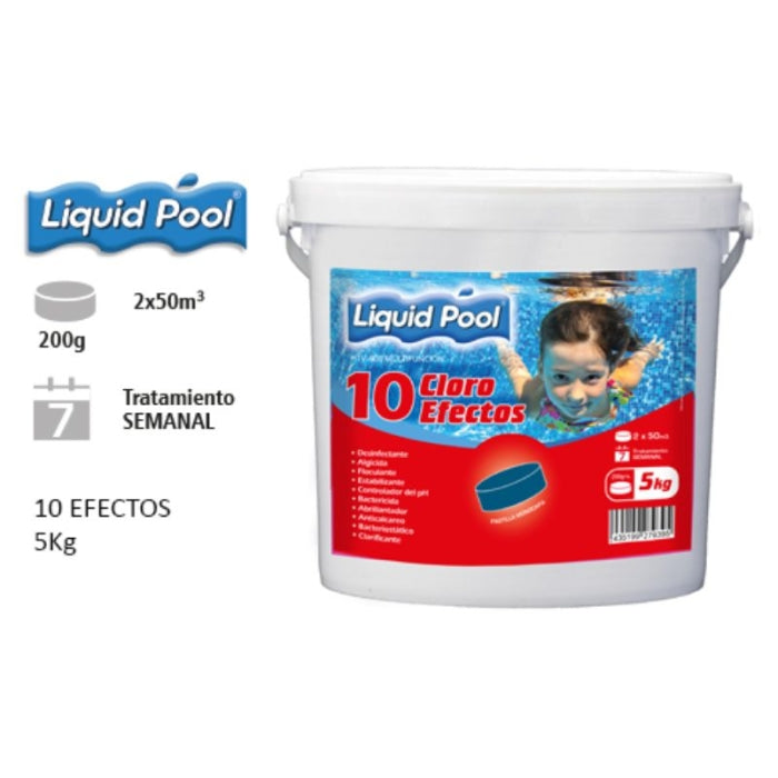 Cloro 10 efectos pastilla monocapa 200grs. 5Kg. LQP-019 Liquid Pool