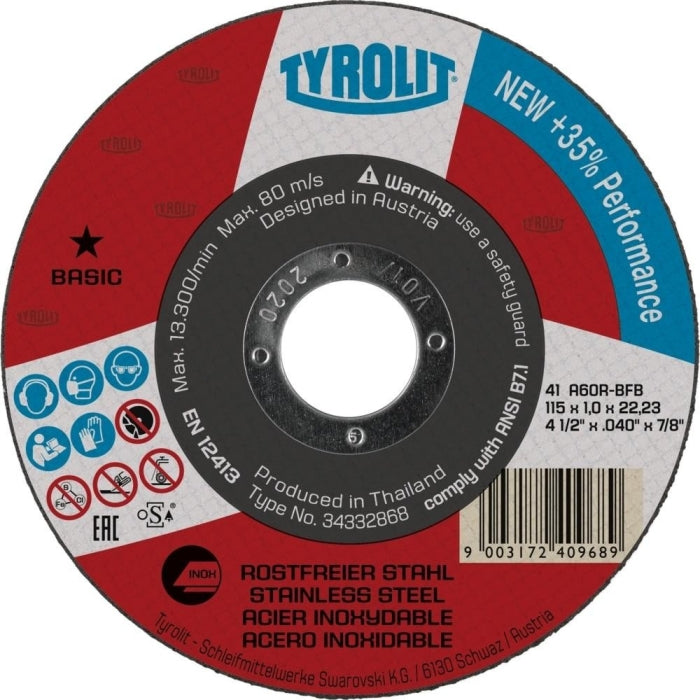 Disco Corte Abrasivo 125mm Acero Inoxidable Basic Tyrolit