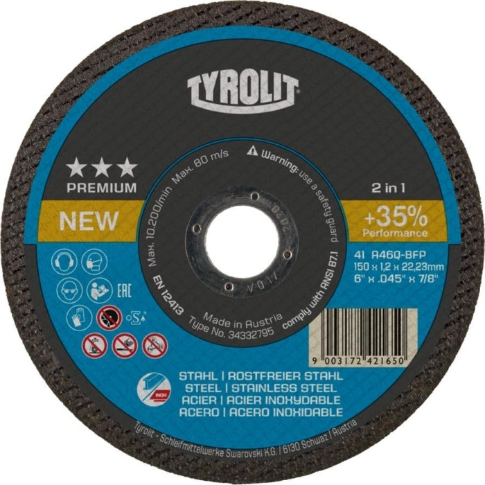 Tyrolit Disco Corte 2en1 Inox / Acero Premiun 125X1X22
