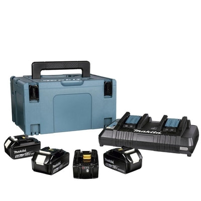 Kit 4 Baterías 5.0AH + Cargador Doble + Makpac 197626-8 MAKITA