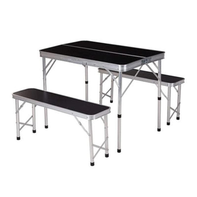 Conjunto Mesa + Bancos Camping Plegables Negro