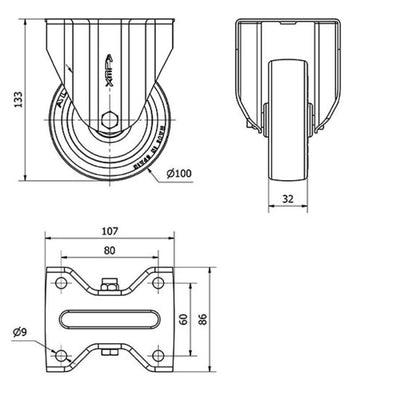 Rueda Poliamix / Poliuretano 100mm 150Kg  ALEX 2-2362