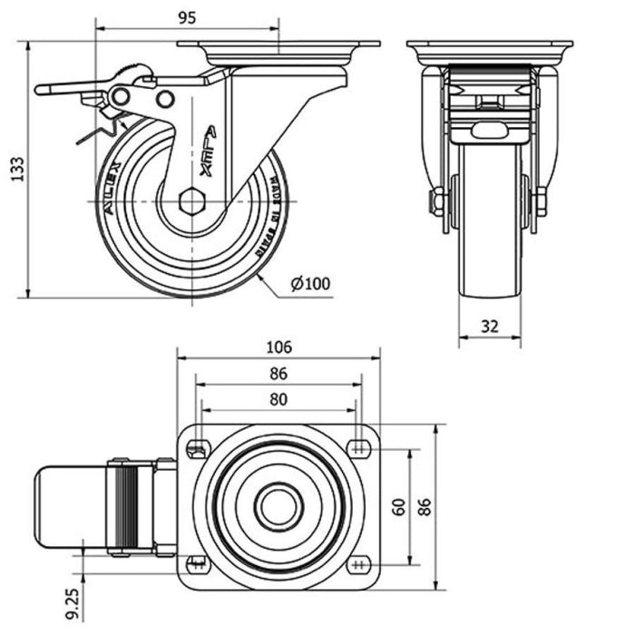 Rueda Poliamix / Poliuretano 100mm 150Kg  ALEX 2-2368