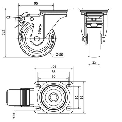 Rueda Poliamix / Poliuretano 100mm 150Kg  ALEX 2-2368