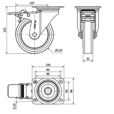Rueda Poliamix / Poliuretano 125mm 200Kg  ALEX 2-2369