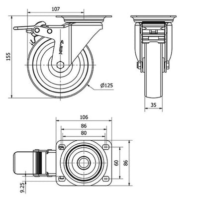 Rueda Poliamix 125mm 250Kg  ALEX  2-1195