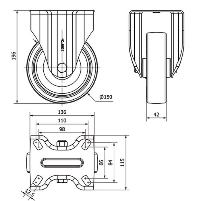 Rueda Poliamix / Poliuretano 150mm 250Kg ALEX 2-2364