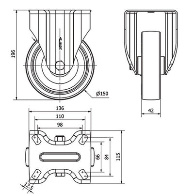 Rueda Poliamix / Poliuretano 150mm 250Kg ALEX 2-2364