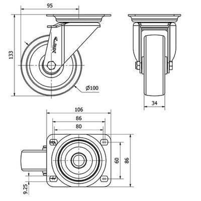 Rueda Poliamix 100mm 400Kg  ALEX 2-0237