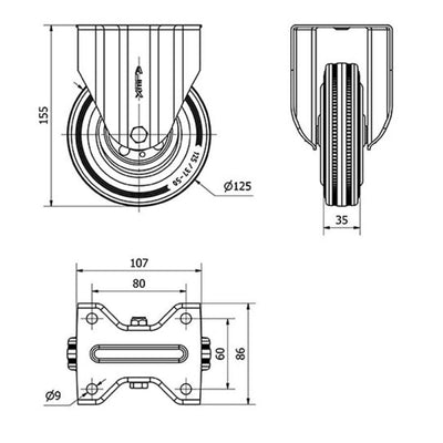 Rueda Goma Negra 125mm 140Kg  ALEX 2-0228