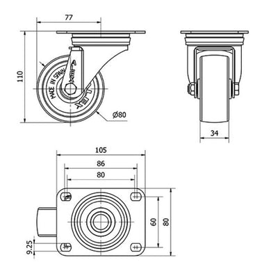 Rueda Poliamix 80mm 130Kg  ALEX 2-0235