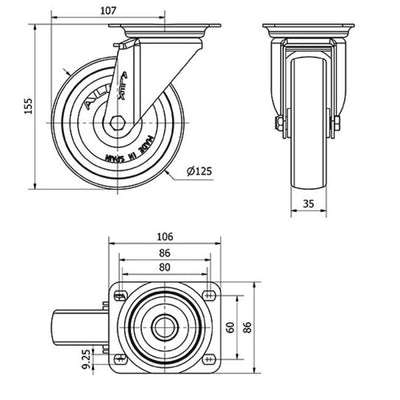 Rueda Poliamix 125mm 250Kg  ALEX 2-0239