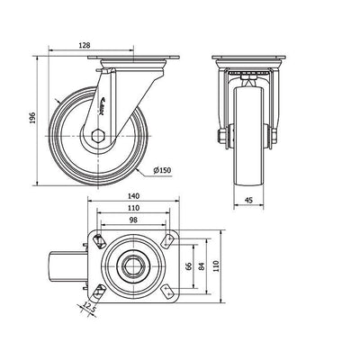 Rueda Poliamix 150mm 350Kg  ALEX 2-0241