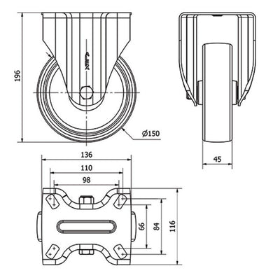 Rueda Poliamix 150mm 350Kg ALEX 2-0242