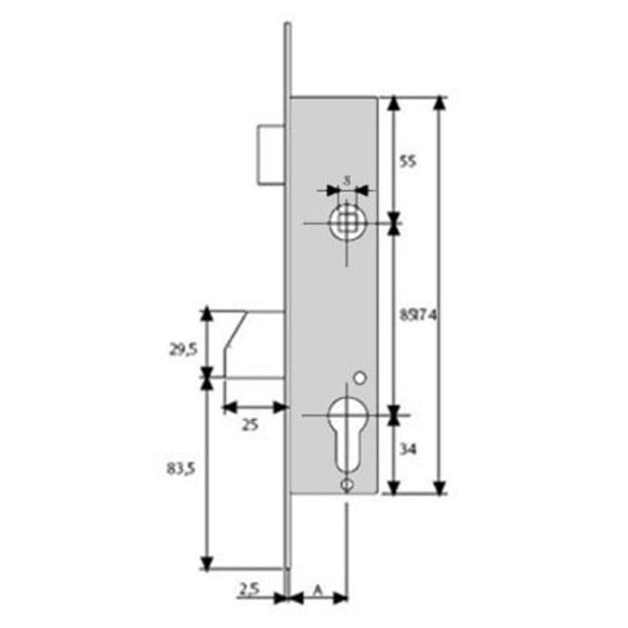 Cerradura 2210/25/3NI TESA Resbalon+Basculante (Sin Cilindro)