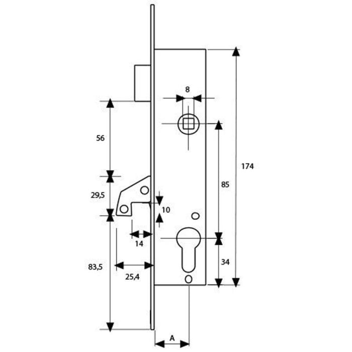 Cerradura 2240/30/3NI TESA Resbalon+Gancho (Sin Cilindro)