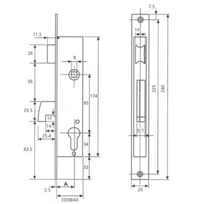 Cerradura Monopunto 4240/35/3NI (SIN CILINDRO) TESA ASSA ABLOY