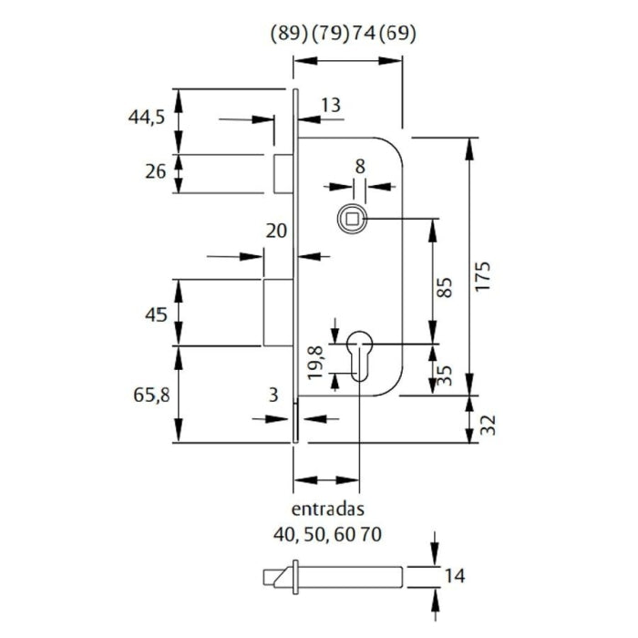 CERRADURA CANTO 2030/70/HL TESA RESBALON+PALETON