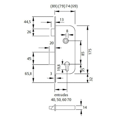 CERRADURA CANTO 2030/70/HN TESA RESBALON+PALETON