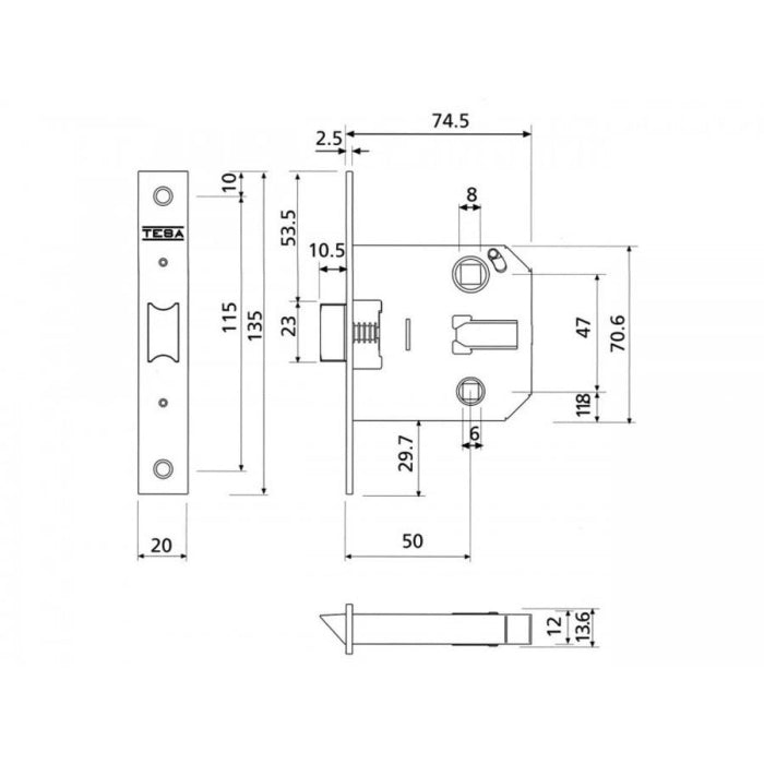Picaporte Unificado Inox 2004U/5R/50 TESA