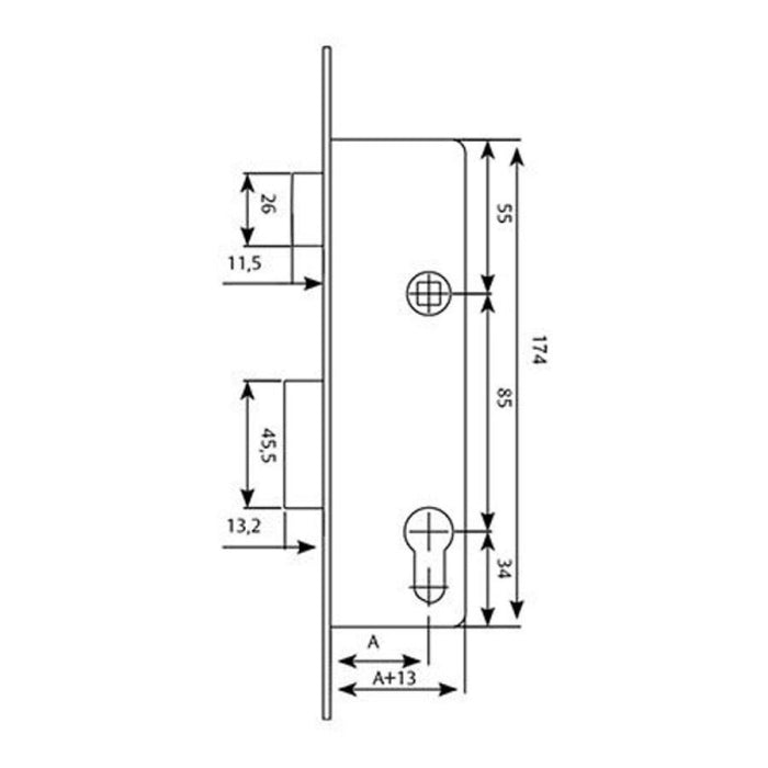 Cerradura Metálica Resbalón + Paletón  2210E/35/3/AI TE5 TESA