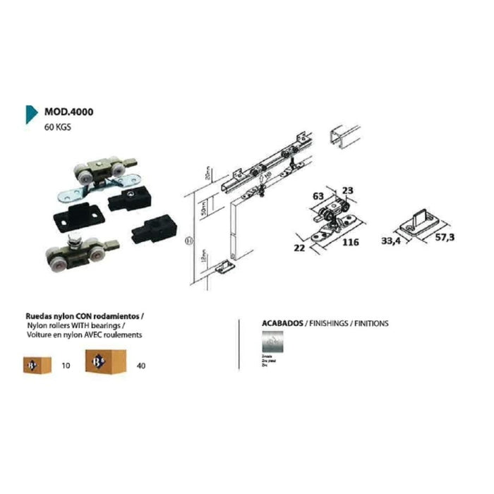 Juego de Poleas 60Kg para Puertas Correderas Kit 4000 BRASSOCHO