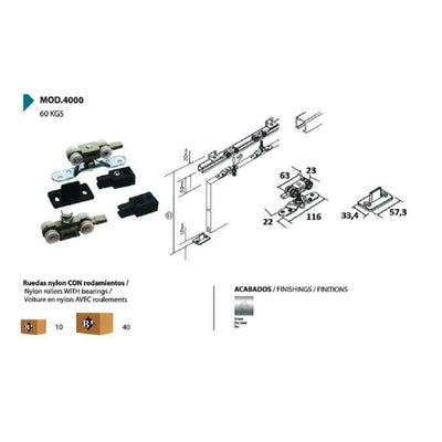 Juego de Poleas 60Kg para Puertas Correderas Kit 4000 BRASSOCHO