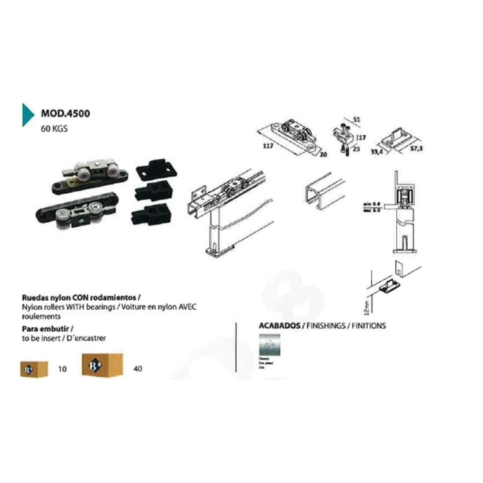 Juego de Poleas KIT 4500 60 Kg Nylon Puerta Corredera BRASSOCHO