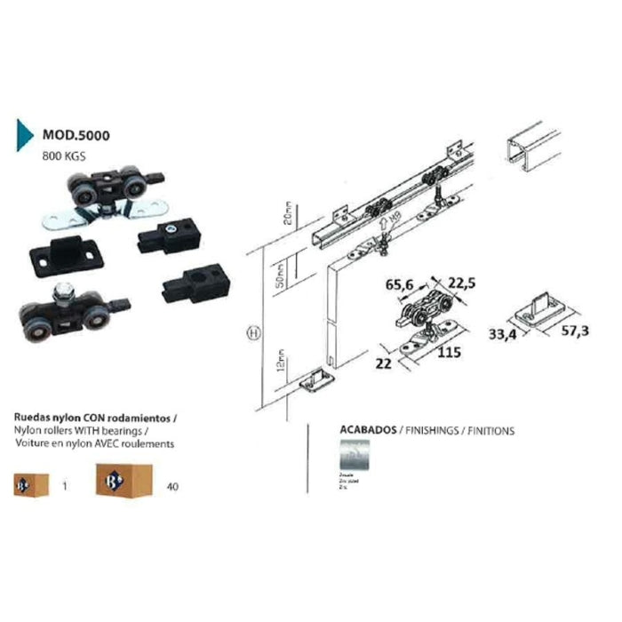 Juego de Poleas Kit 5000 80 Kg para Corredera BRASSOCHO