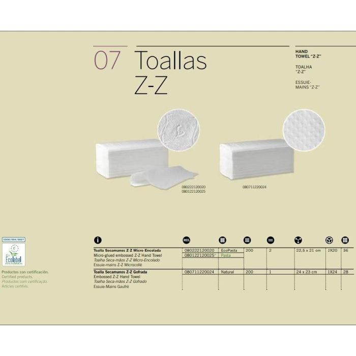 Toalla Secamanos Tipo Z MicroEncolada Caja (20X200UDS)