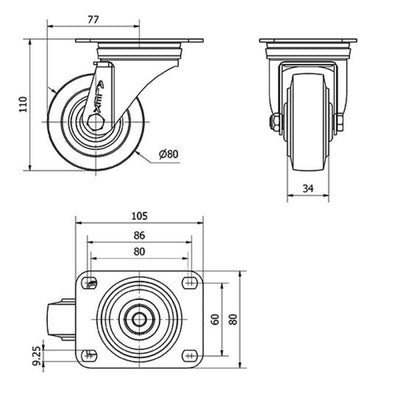 Rueda Caucho 80mm 120Kg ALEX  2-3751