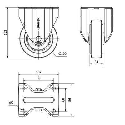 Rueda Goma Gris Fija 100mm 170Kg ALEX 2-3759