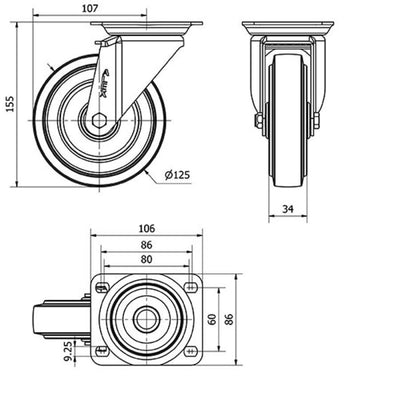 Rueda Goma Gris 125mm 225Kg ALEX 2-3766
