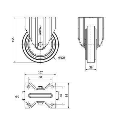 Rueda Fija Goma Gris 125mm 225kg 2-3767 ALEX